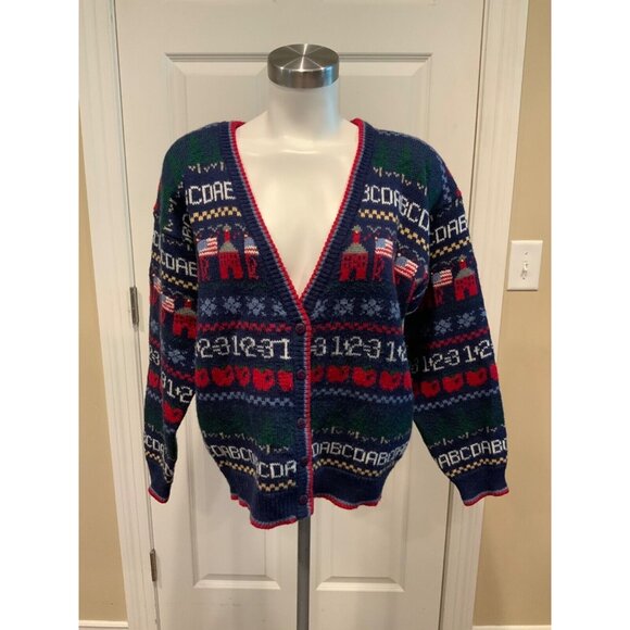Northern Isles Multicolor ABC, School, & Apples  Button-Up Cardigan, Size Medium - Picture 1 of 7